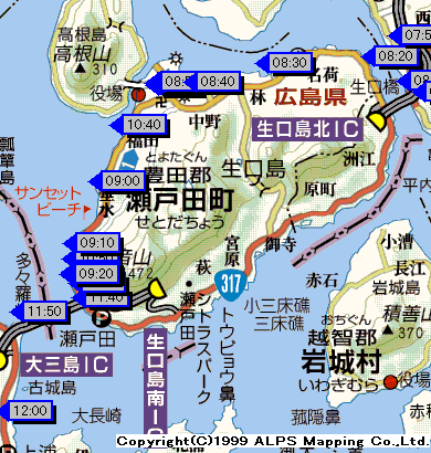 [生口橋、多々羅大橋の地図]